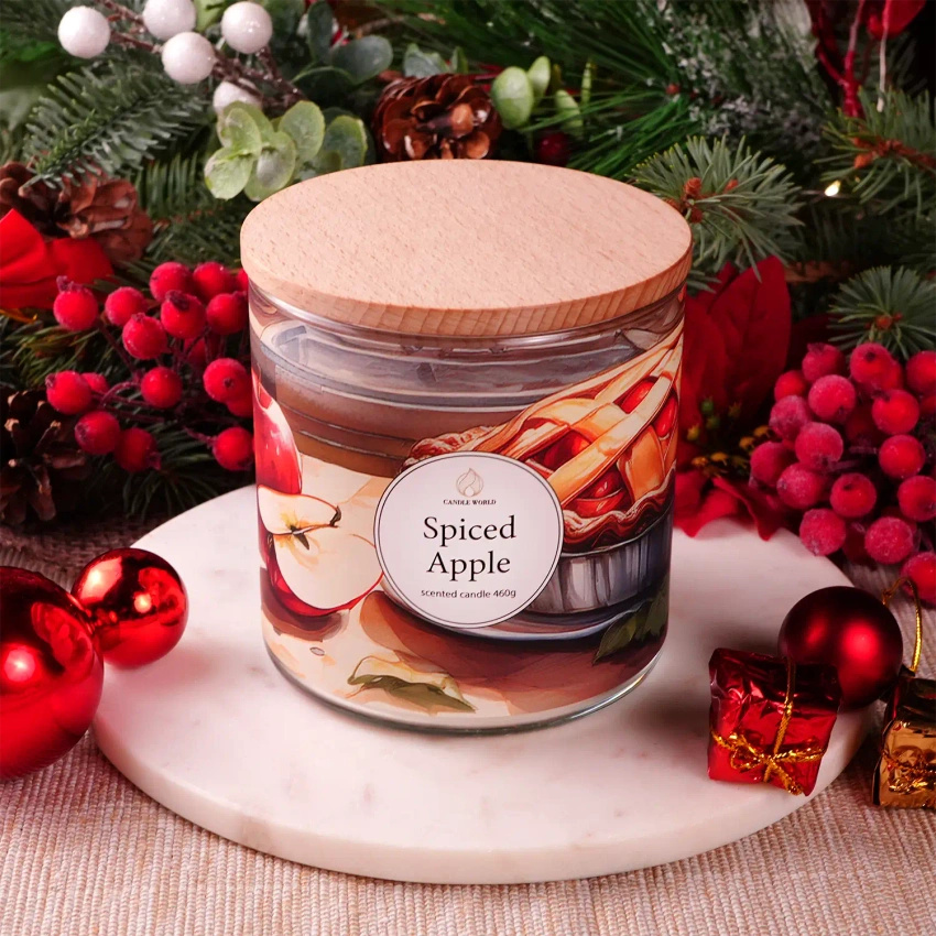 Candle World sojowa świeca zapachowa 3 knoty Spiced Apple Jabłko Cynamon 460 g