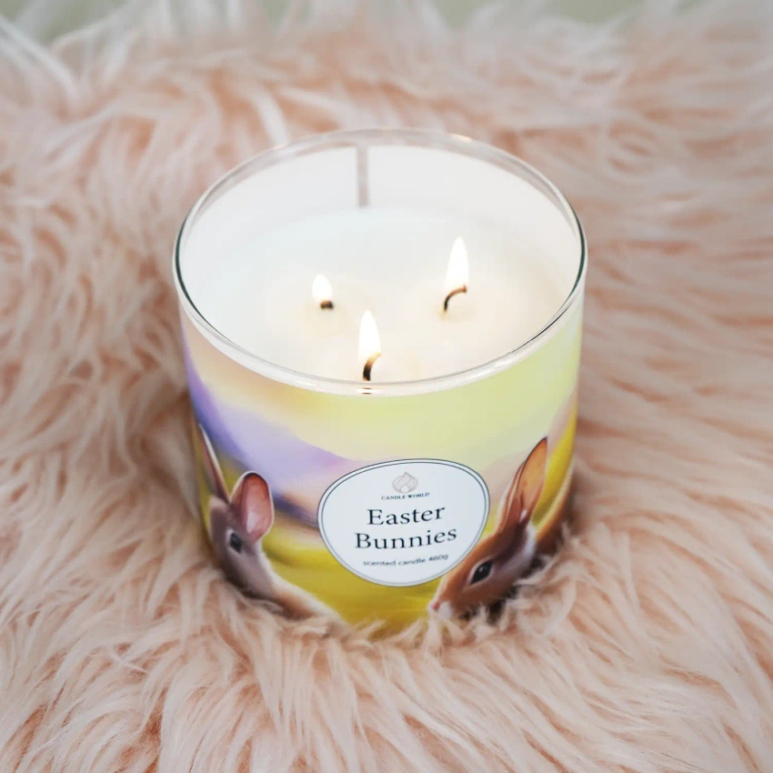 Candle World vela perfumada de soja pascua 3 mechas Easter Bunnies 460 g