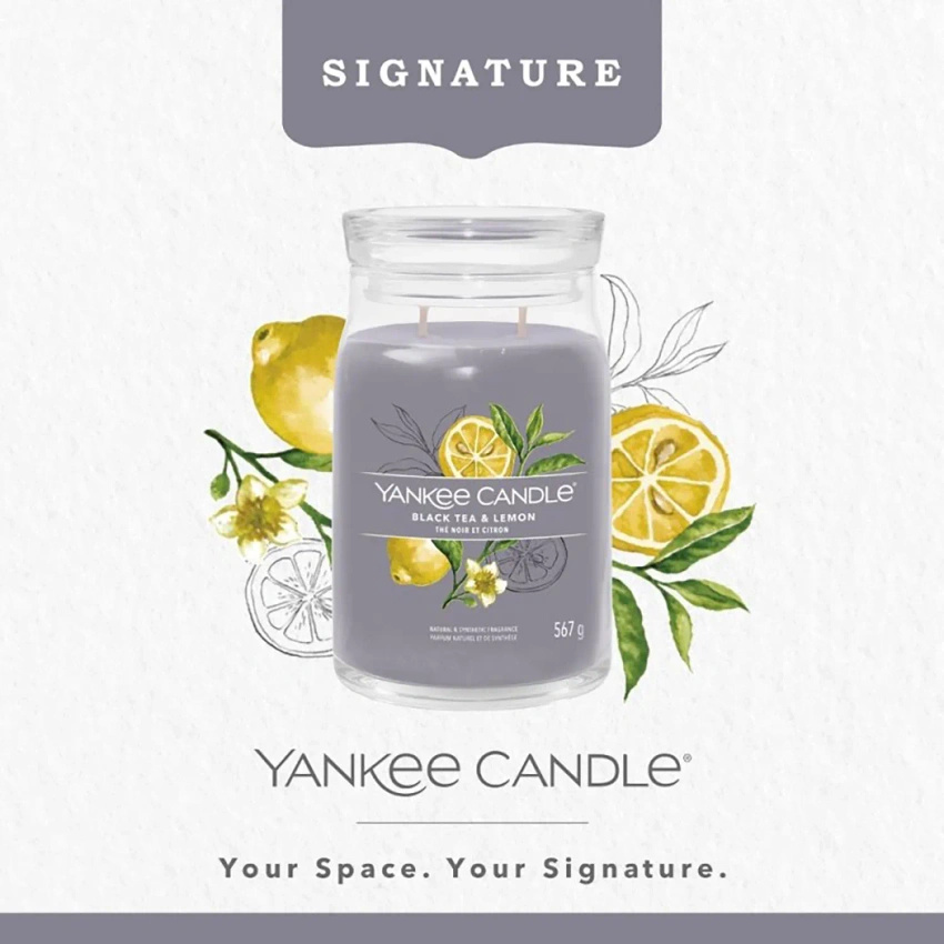 Yankee Candle velká vonná svíčka ve skleněné dóze 567 g - Černý čaj a citron