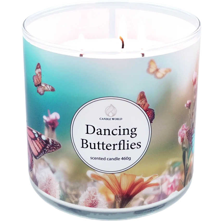 Candle World bougie parfumée au soja 3 mèches Dancing Butterflies 460 g Jasmin Pêche