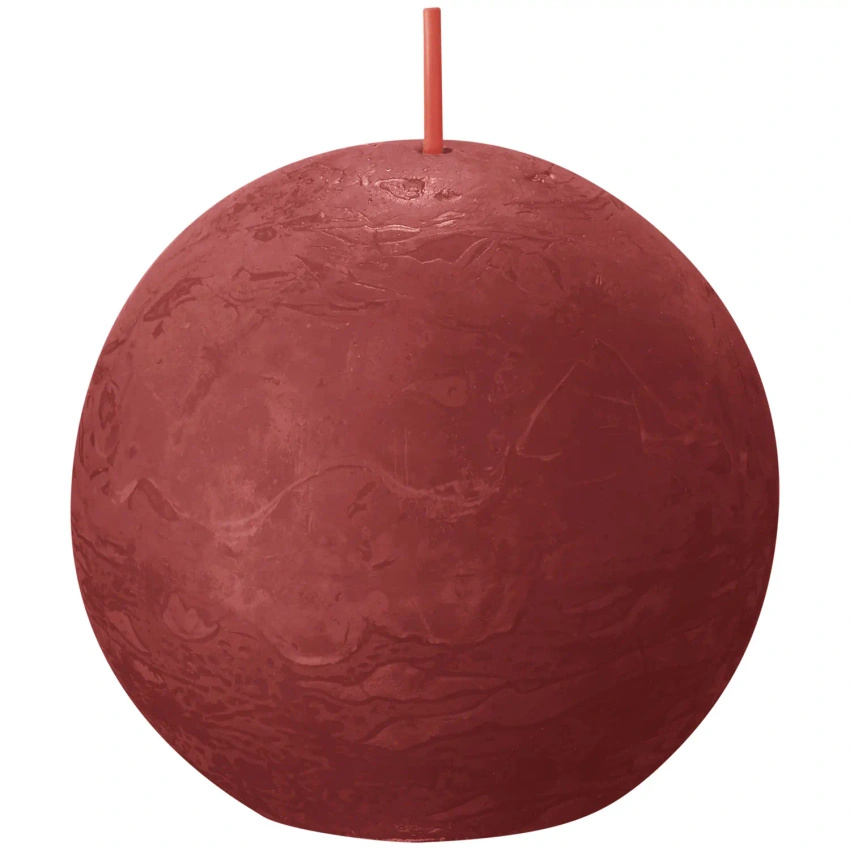 Bolsius świeca bryłowa kula rustykalna okrągła Rustic Shine 76 mm - Delikatna Czerwień Delicate Red