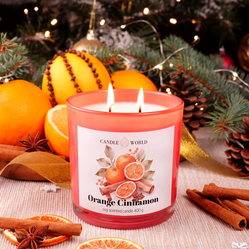 Candle World sojowa świeca zapachowa szkło Orange Cinnamon Pomarańcza Cynamon 400 g