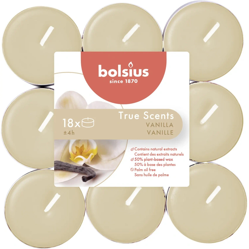 Bolsius True Scents porte-bougies à réchauds parfumés 18 pièces - Vanille Vanilla