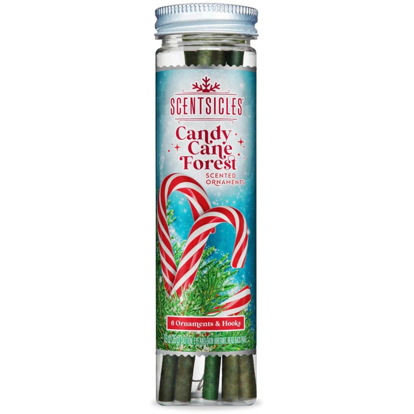 Vonné tyčinky pro vánoční stromek Scentsicles Candy Cane Forest Vánoční závěsné dekorace 6 ks 