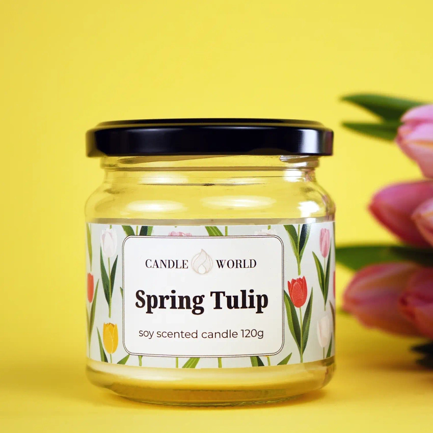 Candle World sójová vonná svíčka ve sklenici Spring Tulip 120 g Tulipán