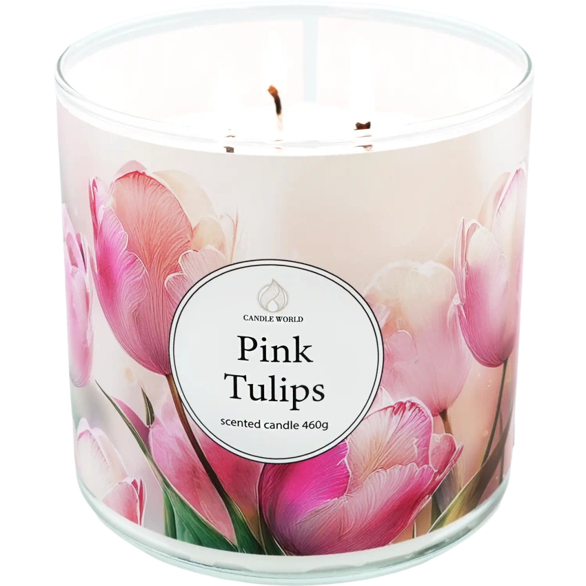 Candle World sójová svíčka s květinovou vůní 3 knoty Pink Tulips 460 g