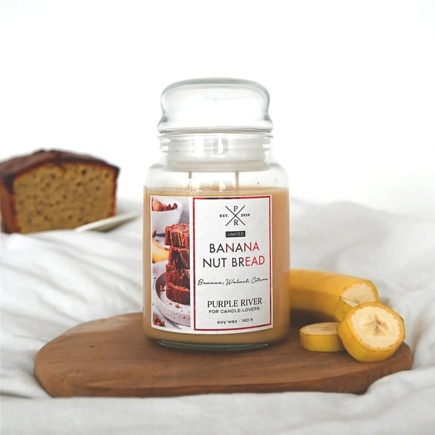 Candela grande profumata di soia in vetro pane alla banana Banana Nut Bread Purple River 623 g