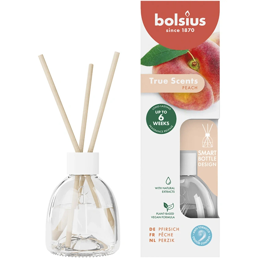 Bolsius dyfuzor zapachowy patyczki 60 ml True Scents szkło - Brzoskwinia Peach