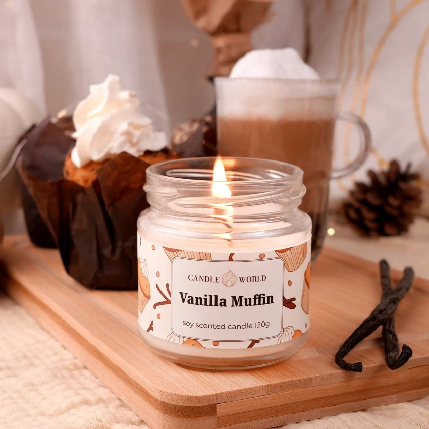 Candle World vela de soja perfumada tarro Vanilla Muffin 120 g Vainilla