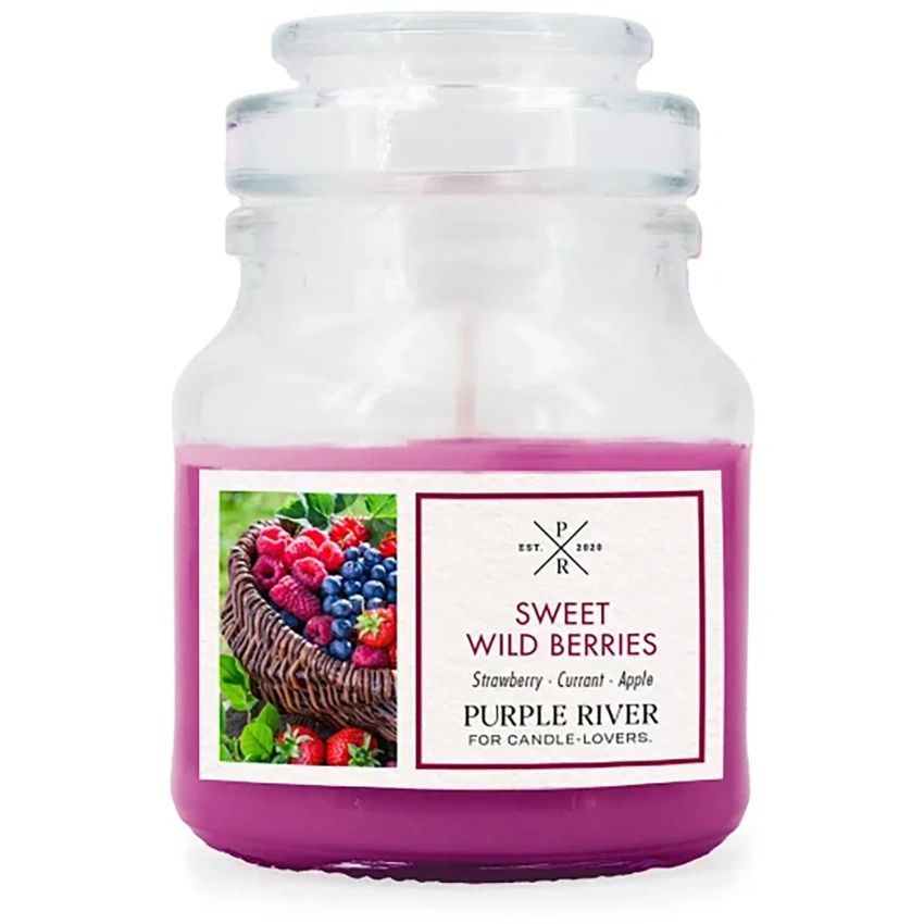 Candela di soia profumata in vetro grande bacche dolci Sweet Wild Berries Purple River 623 g