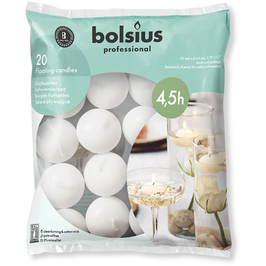 Bolsius Bougies flottantes bougies d'eau flottantes 30/45 mm 20 pcs - Blanc
