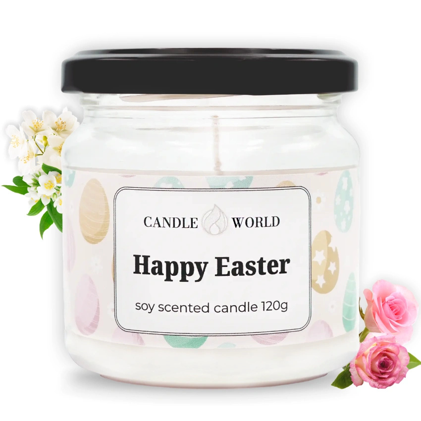 Candle World soja paaskaars potje Happy Easter 120 g