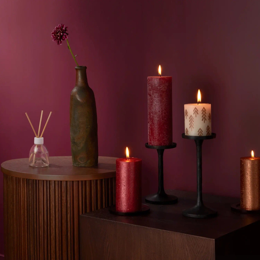 Bolsius Rustic Shimmer boomstamkaars rustiek gemetalliseerd ongeparfumeerd 13 cm 130/68 mm - Rood Rood