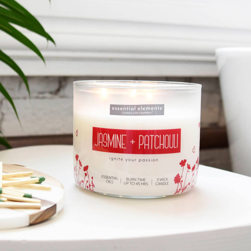 Grande bougie d'aromathérapie parfumée au soja en verre à trois mèches Jasmine Patchouli Candle-lite 418 g