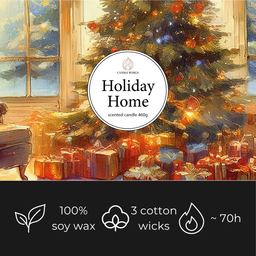 Candle World vánoční vonná svíčka sójová 3 knoty Holiday Home 460 g