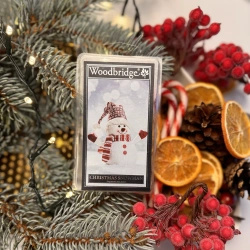 Cera profumata al mirtillo rosso vanigliato natalizio Christmas Snowman Woodbridge Candle 68 g