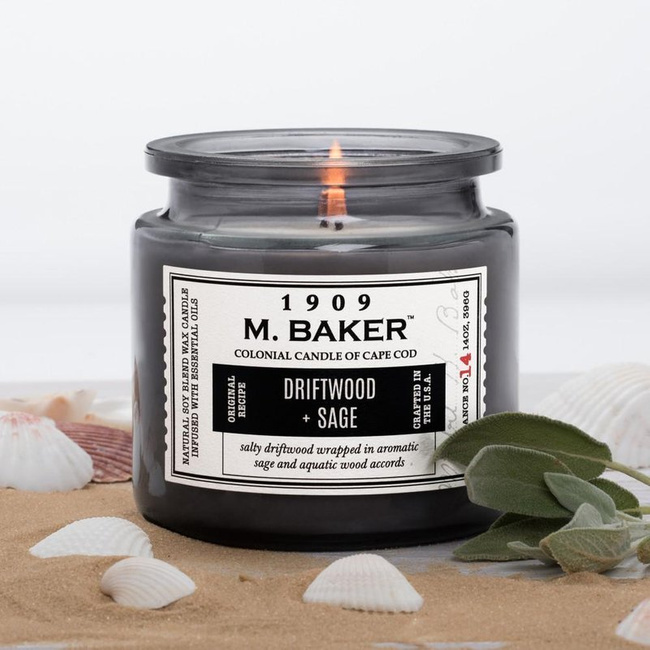 Colonial Candle M Baker large soy scented candle apothecary jar 14 oz 396 g - Driftwood Sage
