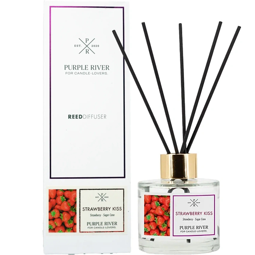Purple River geurstokjes Strawberry Kiss in een glazen flacon van 100 ml