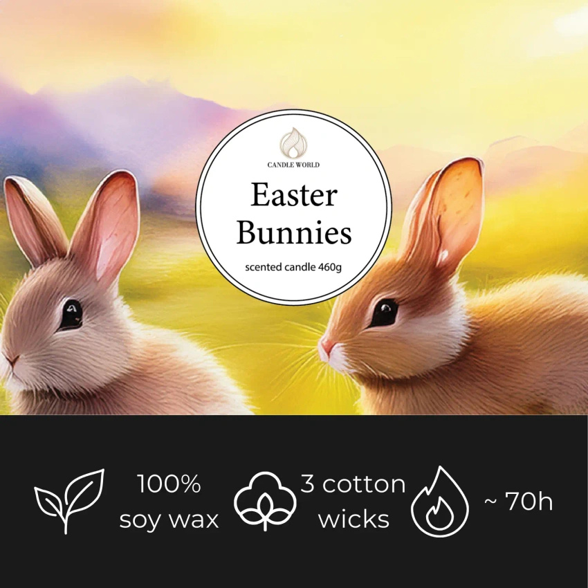 Candle World vela perfumada de soja pascua 3 mechas Easter Bunnies 460 g