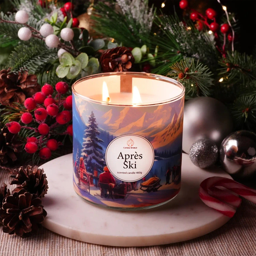 Candle World candela profumata di soia a 3 stoppini Après Ski 460 g