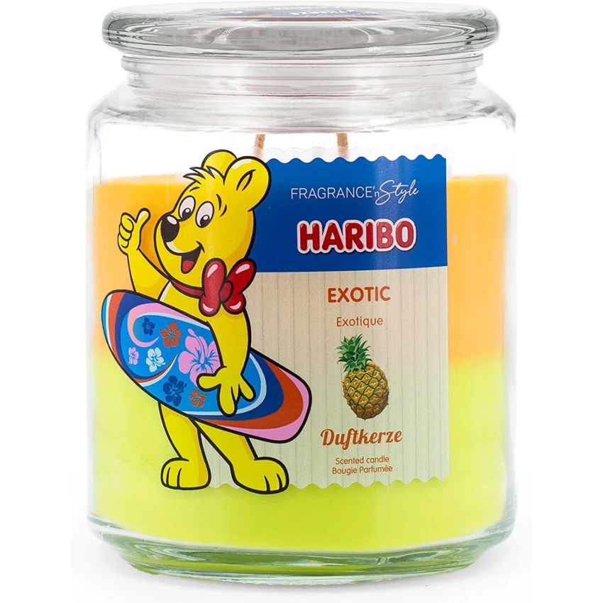 Haribo candela profumata grande in vetro 2in1 Exotic caramelle gommose frutta tropicale cocco 510 g