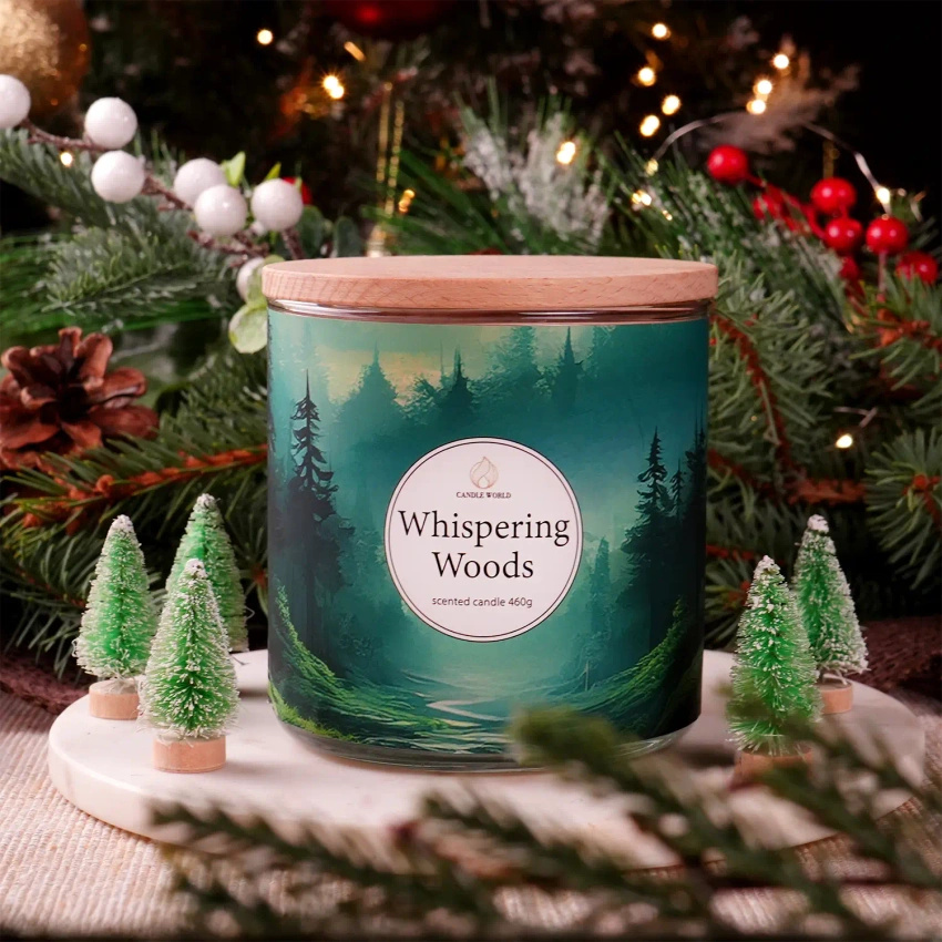 Candle World candela profumata di soia forestale 3 stoppini Whispering Woods 460 g