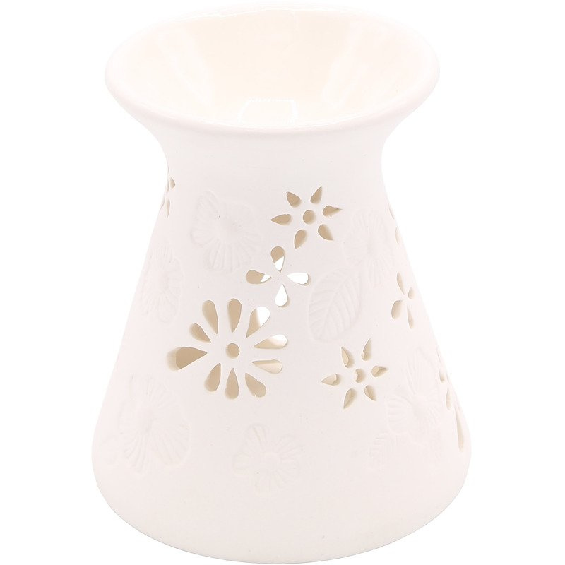 Bruciatore profumato in ceramica bianca per cera e olio fiori traforati di Candle Brothers Riet