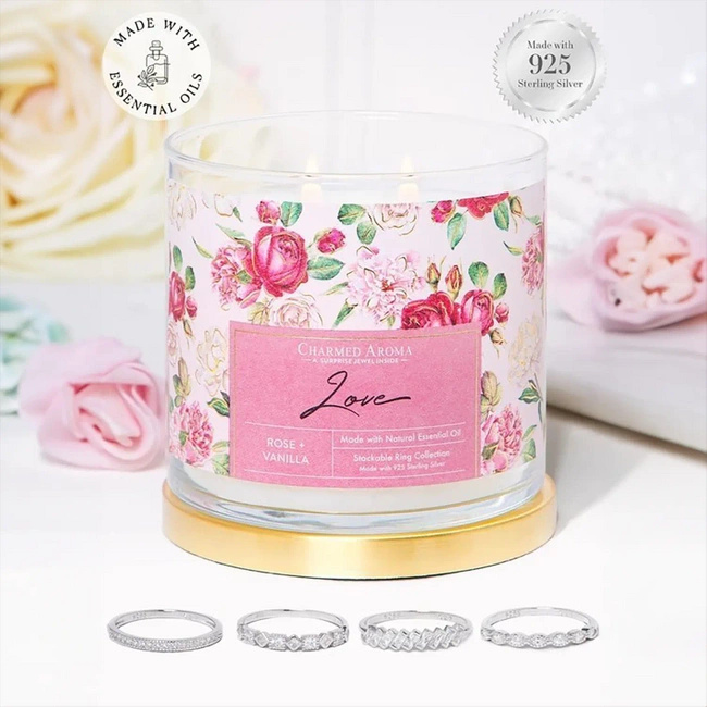 Charmed Aroma jewel soy scented candle essential oils with Silver Ring 12 oz 340 g - Love