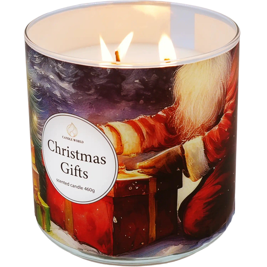 Candle World vánoční vonná svíčka sójová 3 knoty Christmas Gifts 460 g