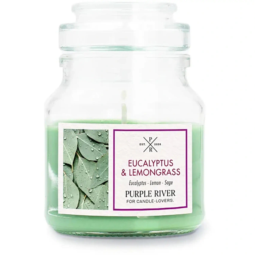 Sojová vonná svíčka ve skle Eucalyptus Lemongrass Purple River 113 g