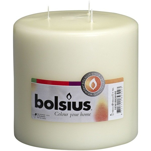 Bolsius Pillar Candle świeca bryłowa pieńkowa trzy knoty 200/150 mm - Kremowa
