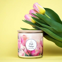 Candle World sójová svíčka s květinovou vůní 3 knoty Pink Tulips 460 g