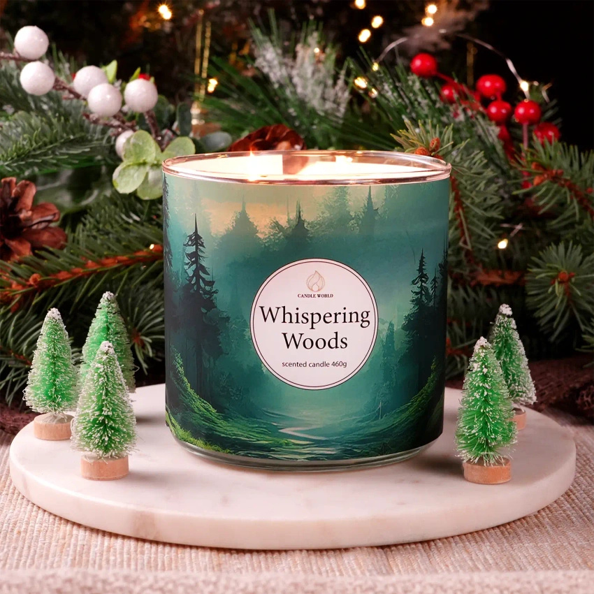 Candle World candela profumata di soia forestale 3 stoppini Whispering Woods 460 g