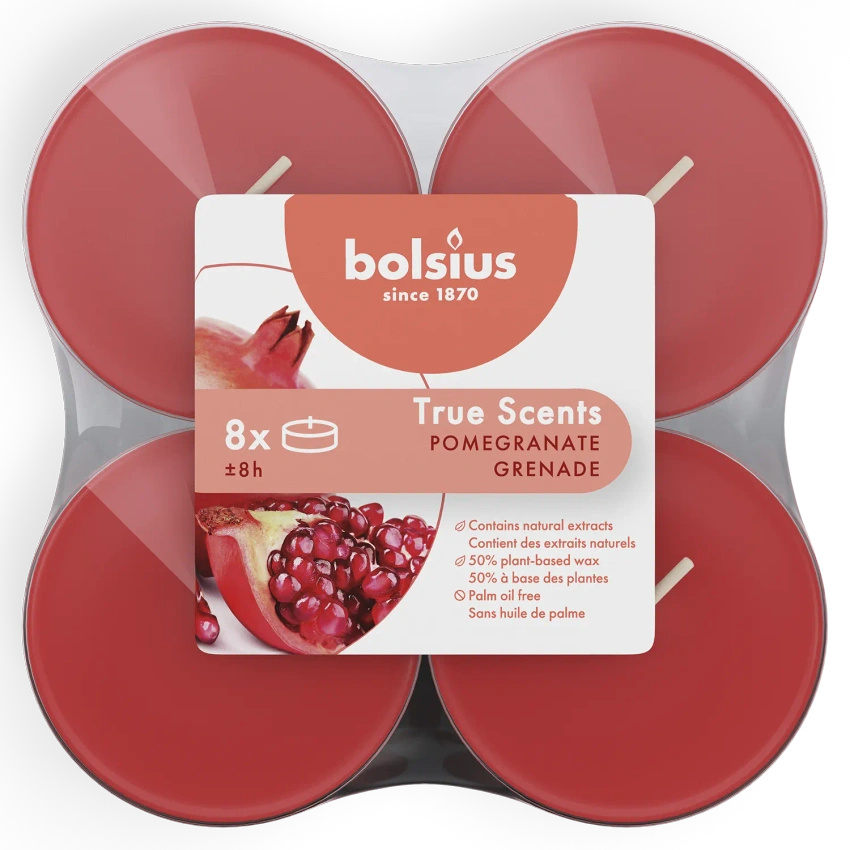 Bolsius True Scents geurwarmers maxi polycarbonaat 6 cm rood 8 st - Granaatappel Granaatappel