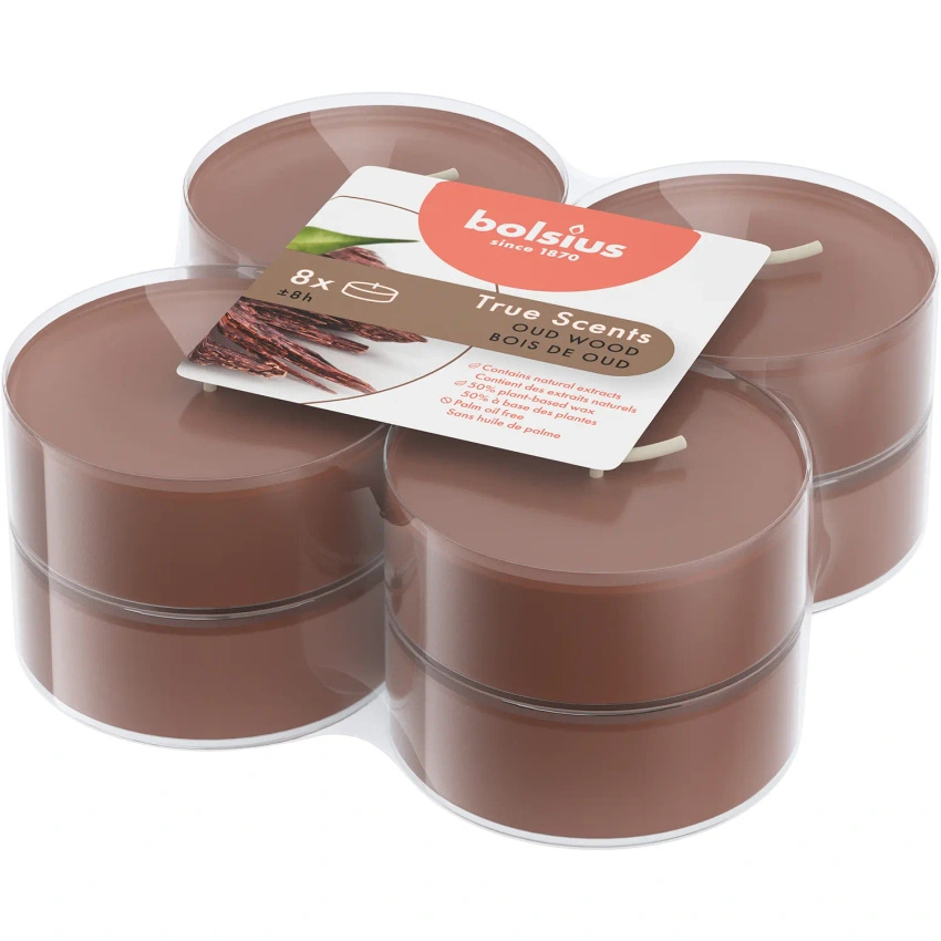 Bolsius True Scents calentadores de fragancia maxi policarbonato 6 cm marrón 8 uds - Oud Madera de Agar