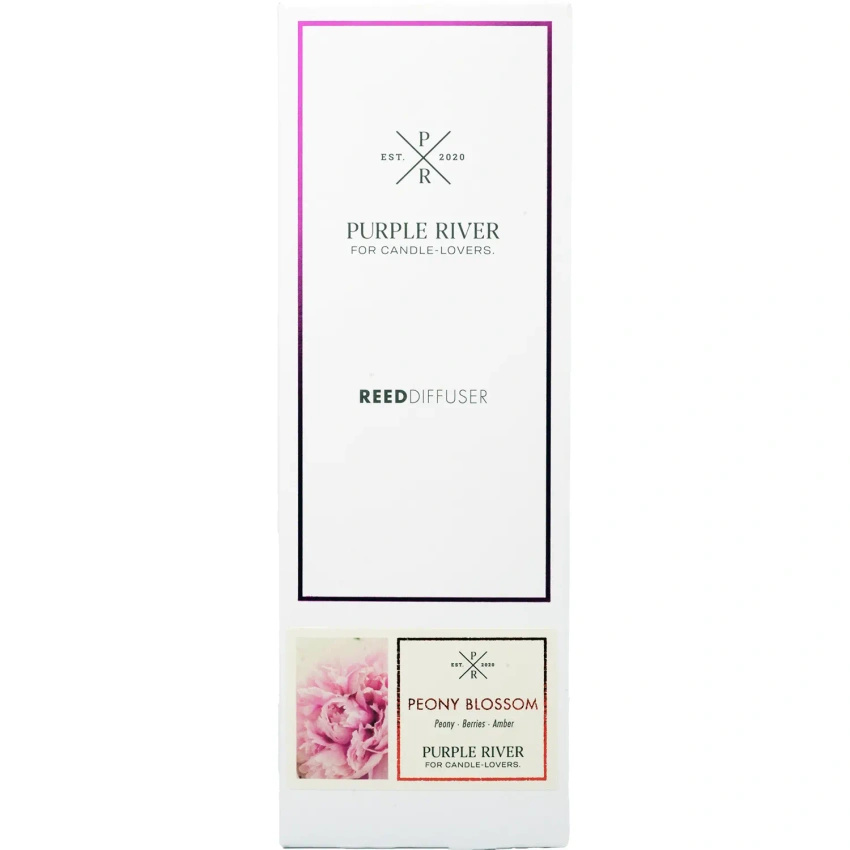 Diffusori a bastoncini in bottiglia di vetro confezionata in una scatola Peony Blossom Purple River 100 ml