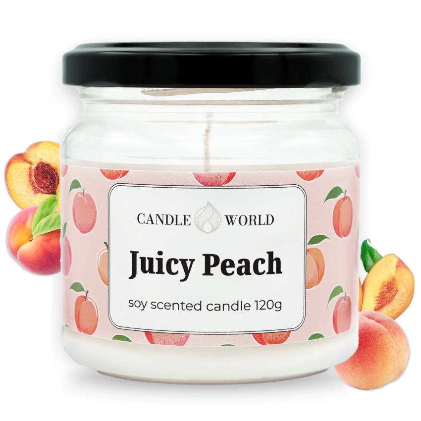 Candle World sójová vonná svíčka ve sklenici Juicy Peach 120 g