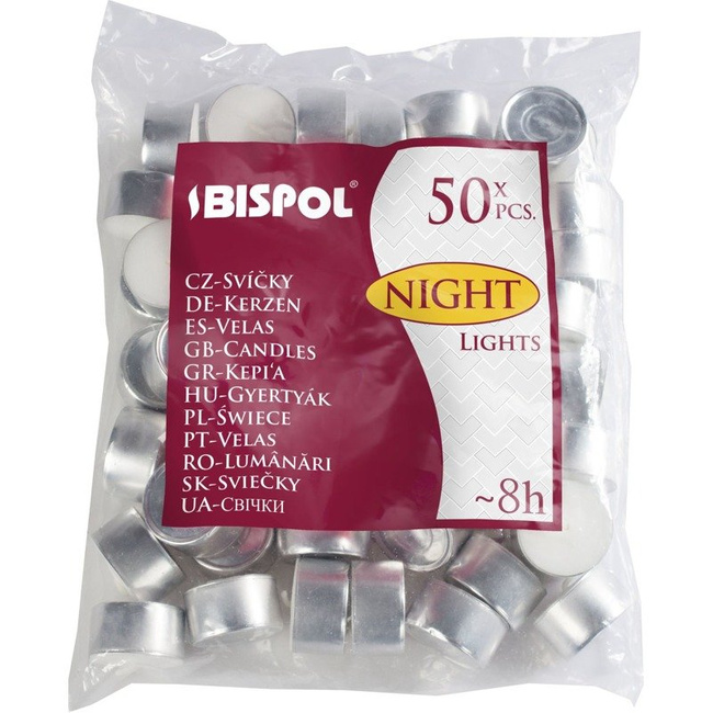 Bispol Night Lights podgrzewacze tealighty bezzapachowe ~ 8 h 50 szt