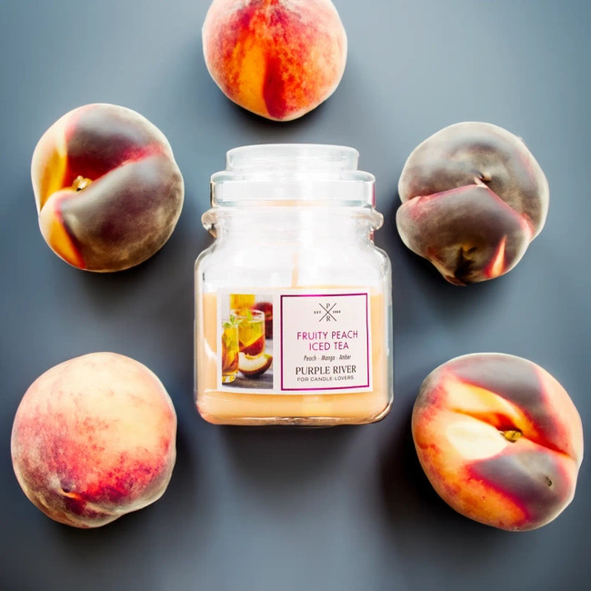 Kvepianti sojų žvakė Fruity Peach Iced Tea Purple River 113 g