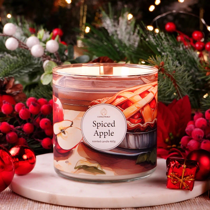 Candle World soja geurkaars 3 lonten Spiced Apple Appel Kaneel 460 g